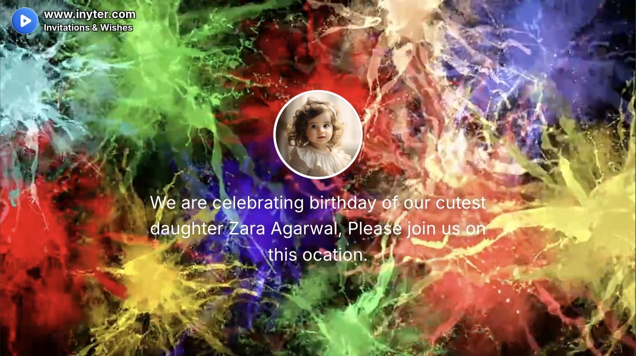 Birthday Invitation with Colorful Fireworks Animation