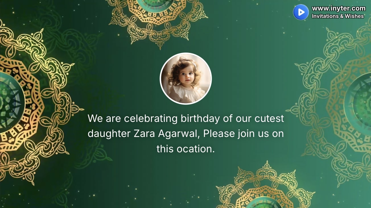 Birthday Invitation with Dark Green Abstract Animation