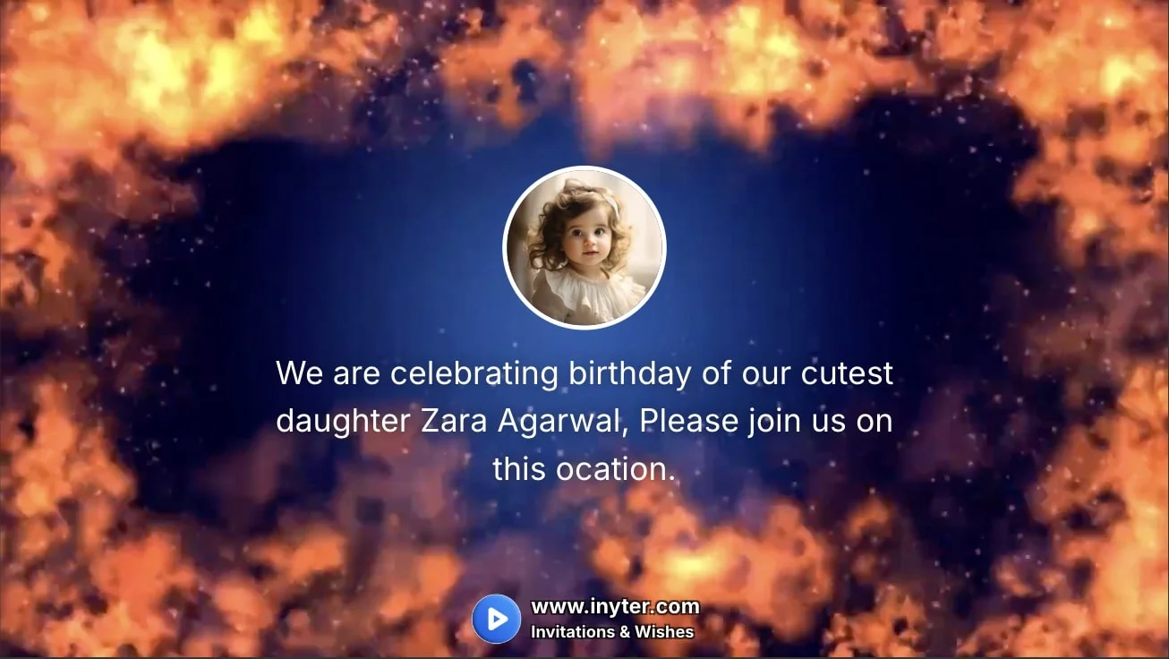 Birthday invitation with fire animation