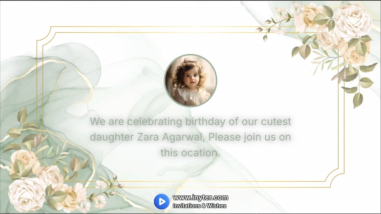 Birthday invitation with Flowers with green background animation