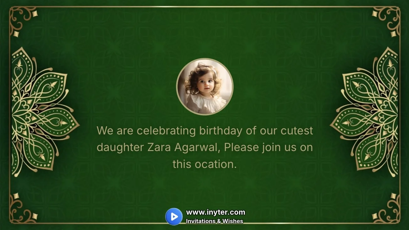 Birthday invitation with green abstract background animation