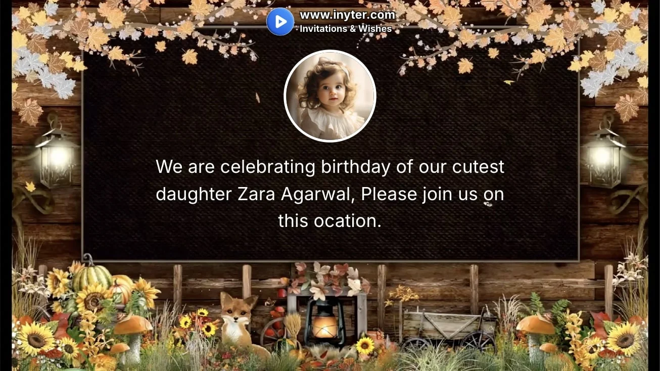 Birthday invitation with home flowers background animation