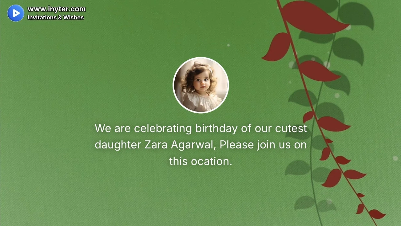 Birthday invitation with leaves and green background background animation