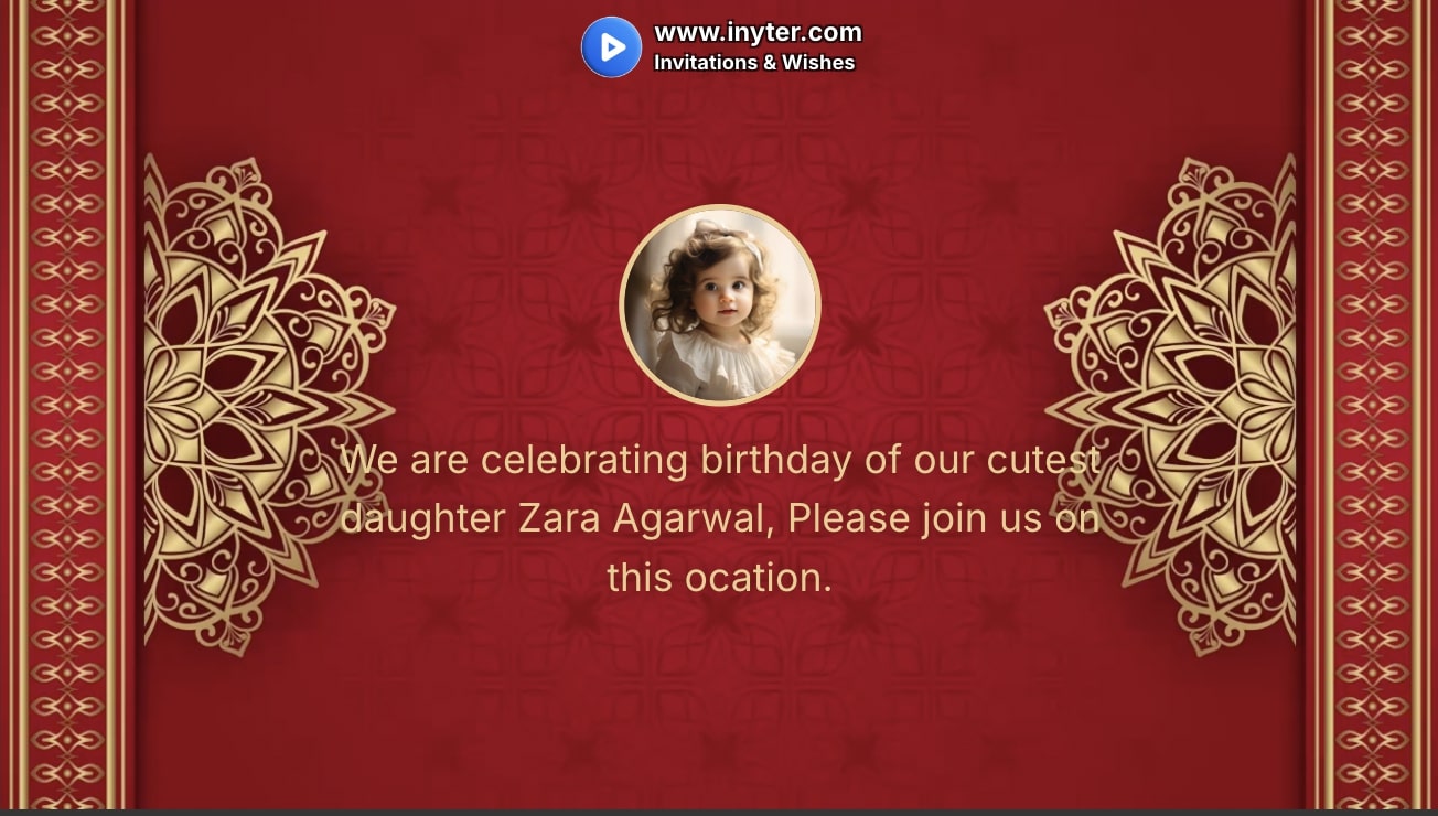 Birthday invitation with maroon abstract animation