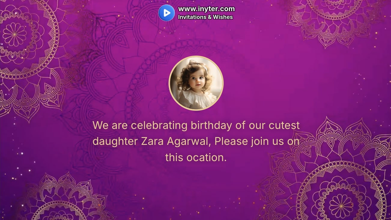 Birthday invitation with purple abstract animation