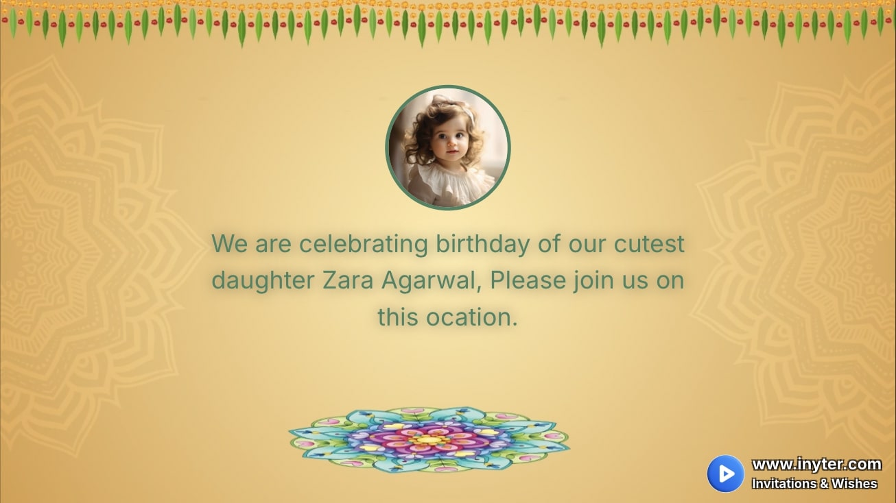 Birthday invitation with rotating rangoli animation