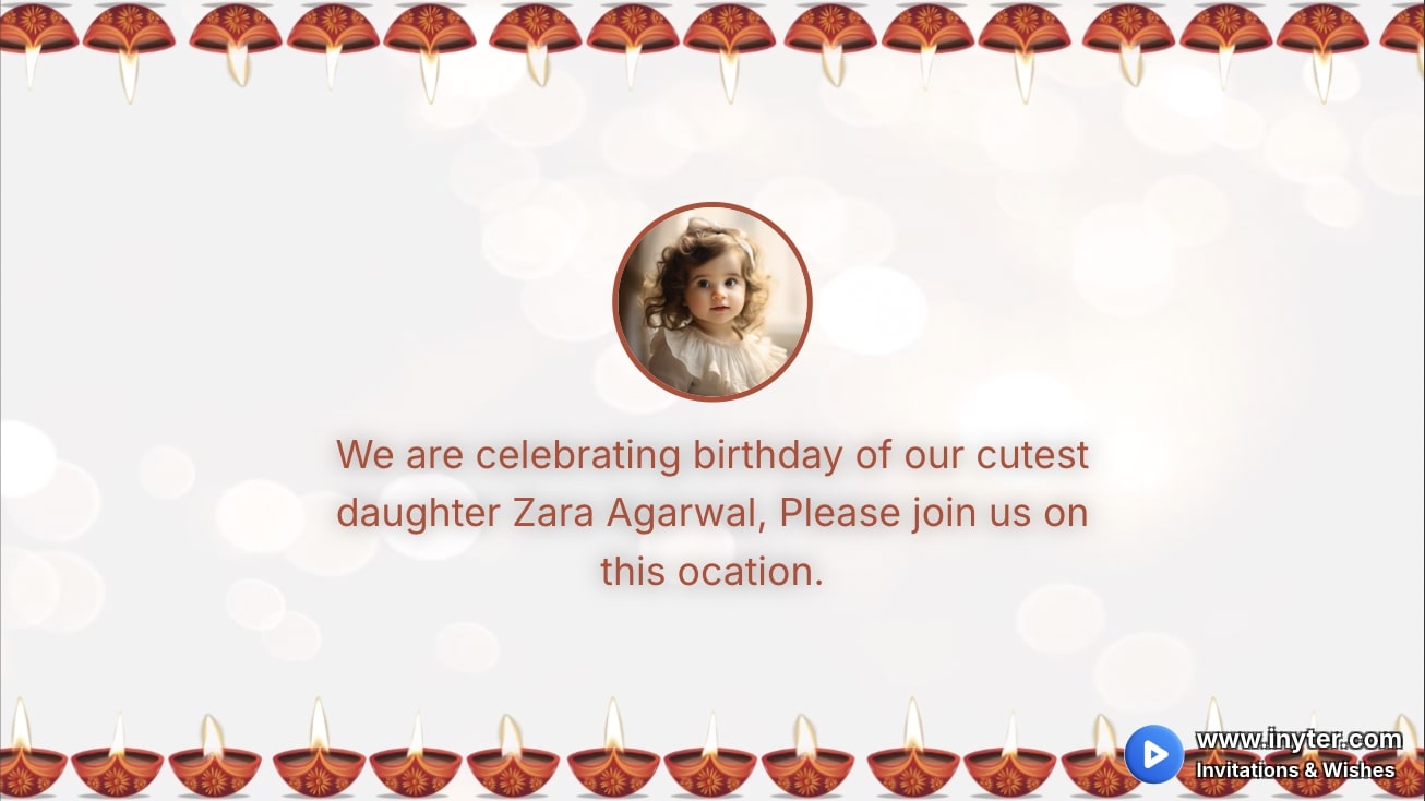 Birthday invitation with scrolling diyas animation