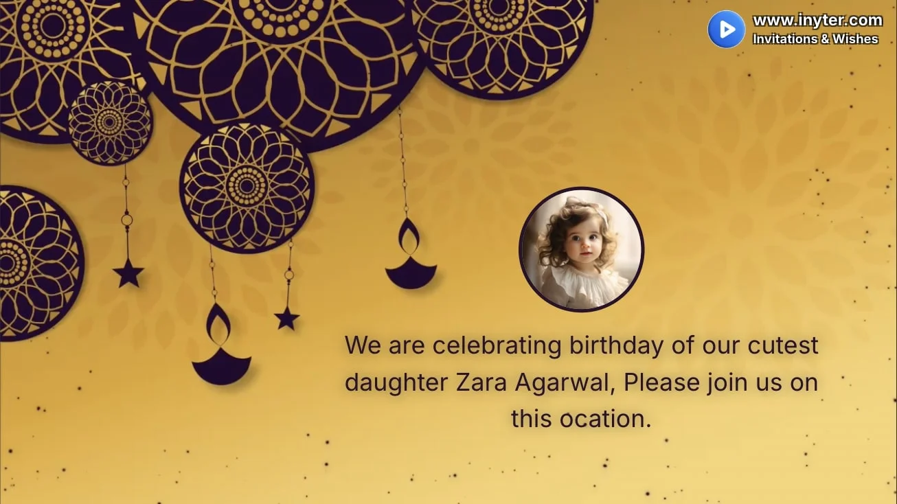 Birthday invitation with yellow star abstract animation