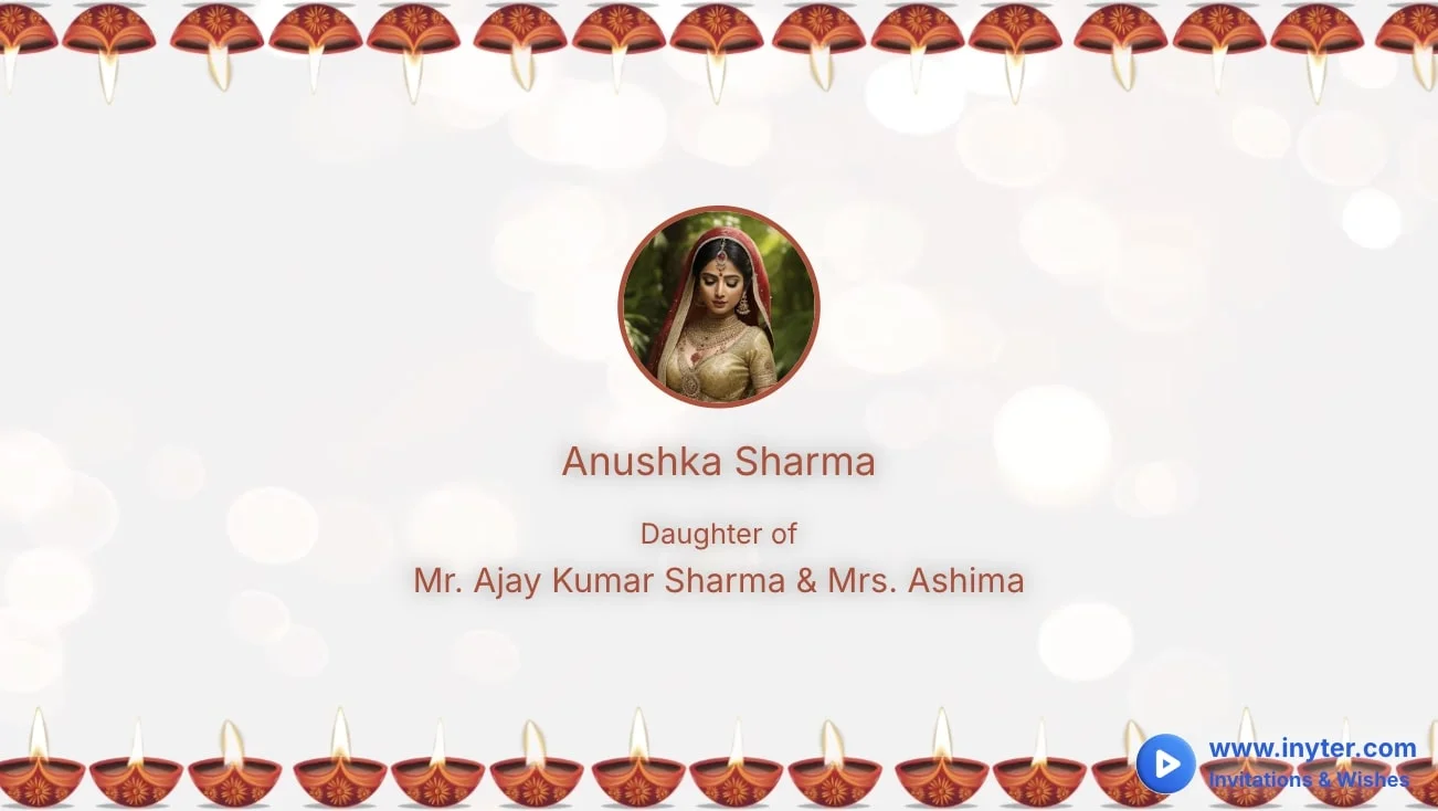 Engagement invitation with scrolling diyas animation