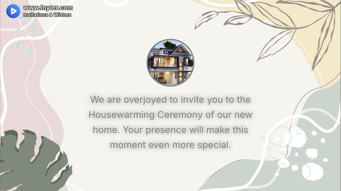 House Warming Invitation with Abstract Leaves Animation