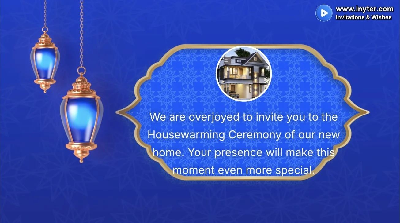 House Warming Invitation with Blue Lights Animation