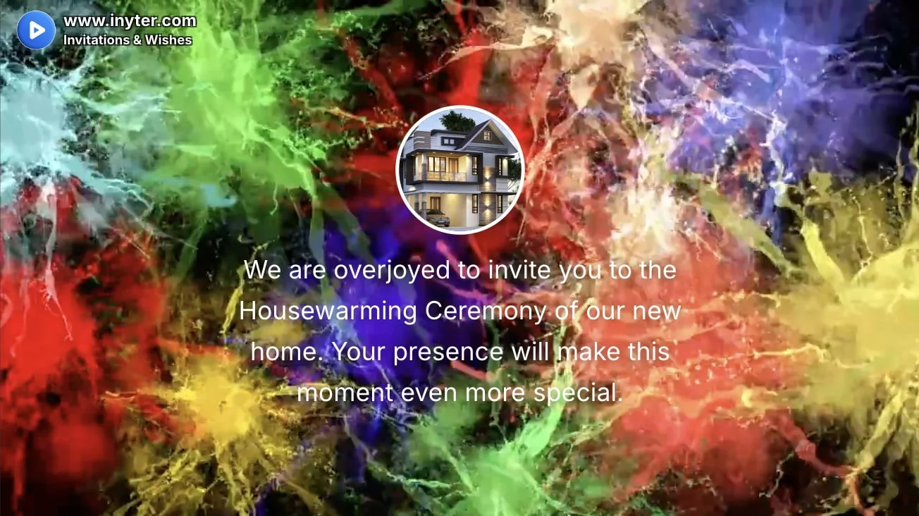 House Warming Invitation with Colorful Fireworks Animation