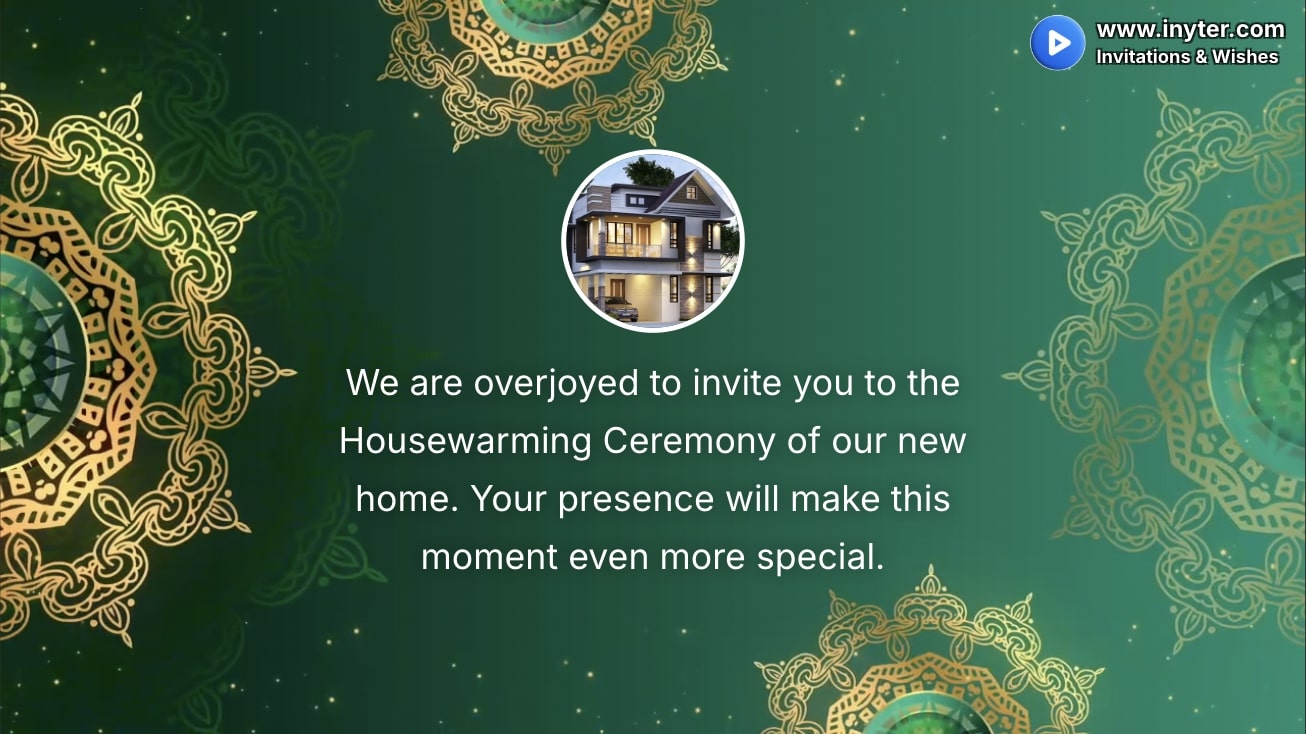 House Warming Invitation with Dark Green Abstract Animation