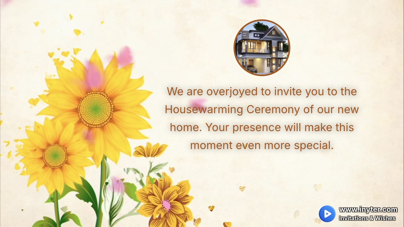 House Warming invitation with Flowers and Butterflys animation