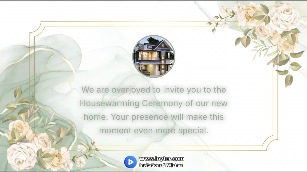 House Warming invitation with Flowers with green background animation