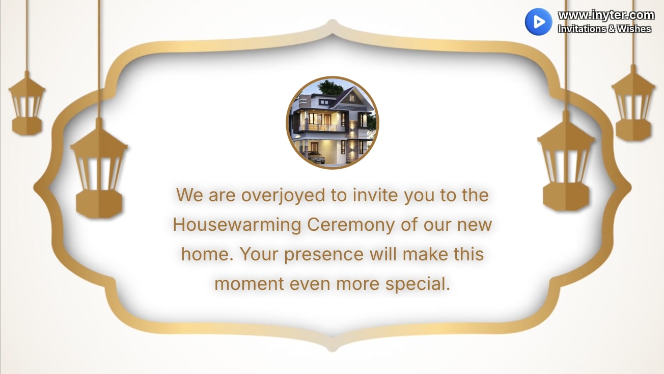 House Warming invitation with gold lights background animation