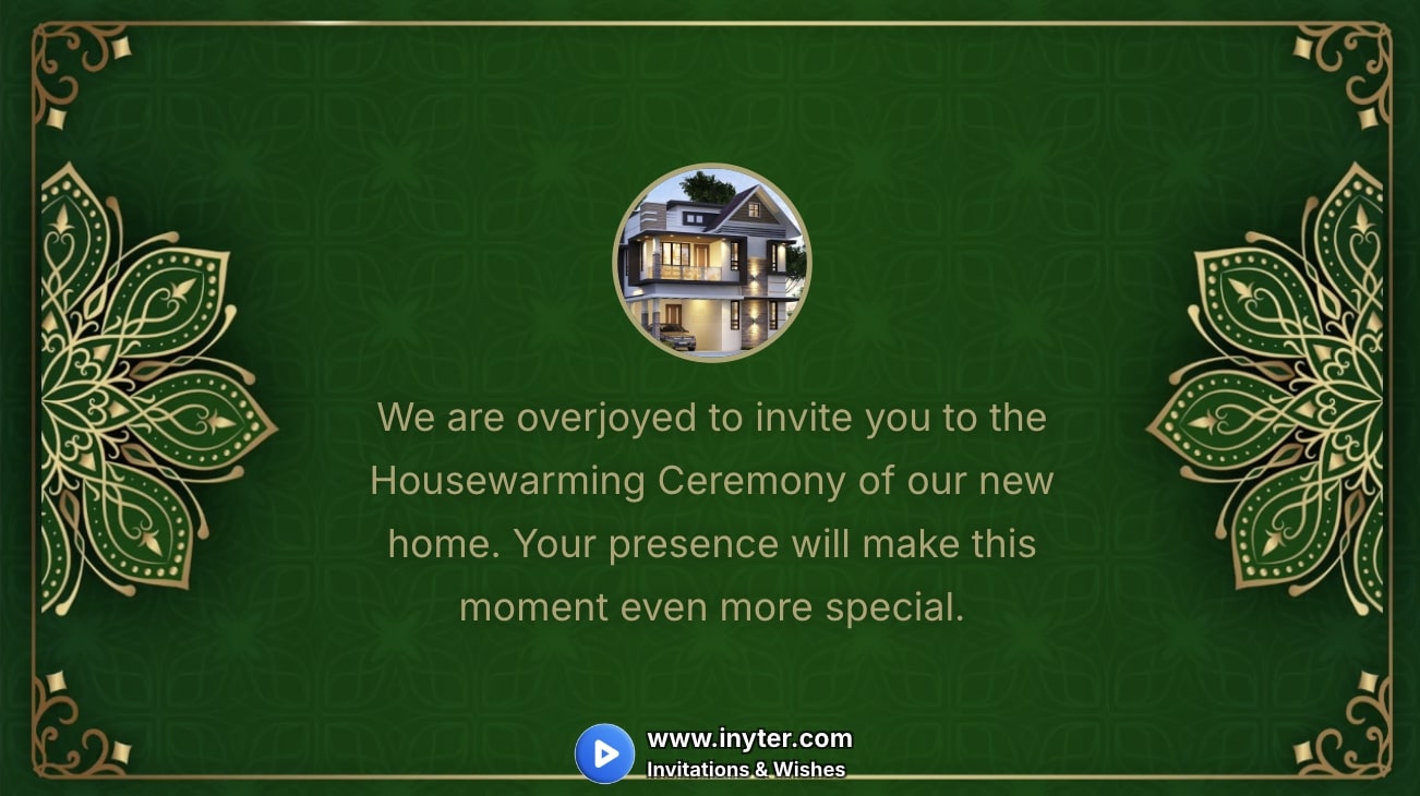 House Warming invitation with green abstract background animation