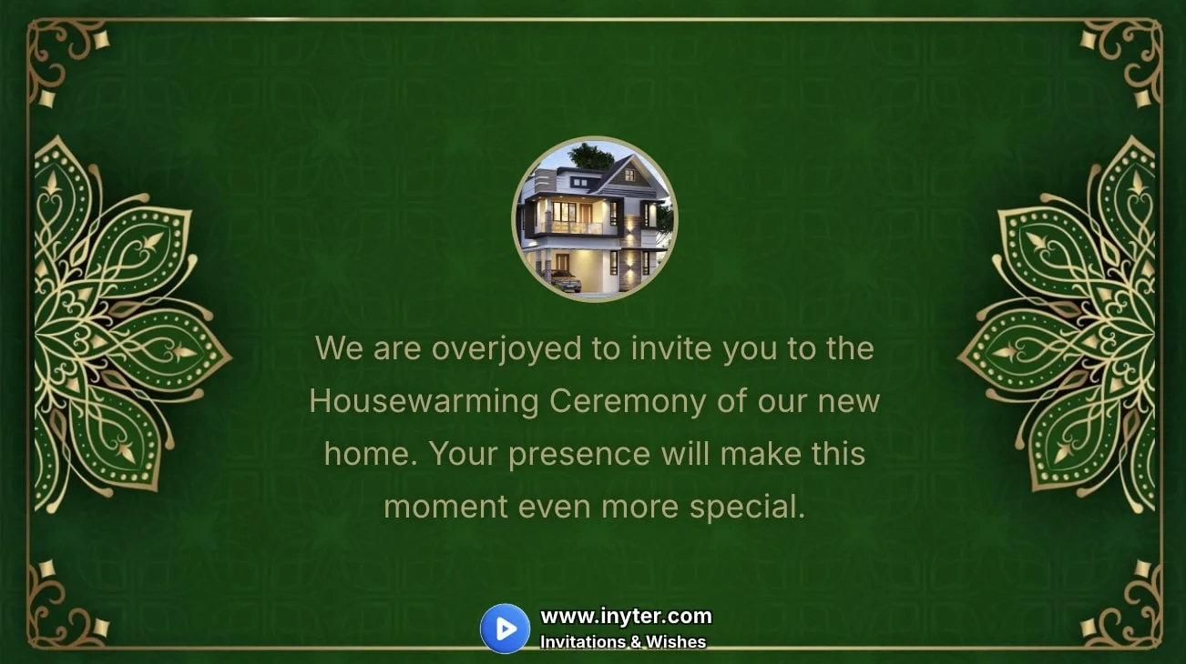 House Warming invitation with green abstract background animation