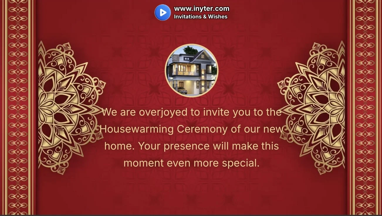 House Warming invitation with maroon abstract animation