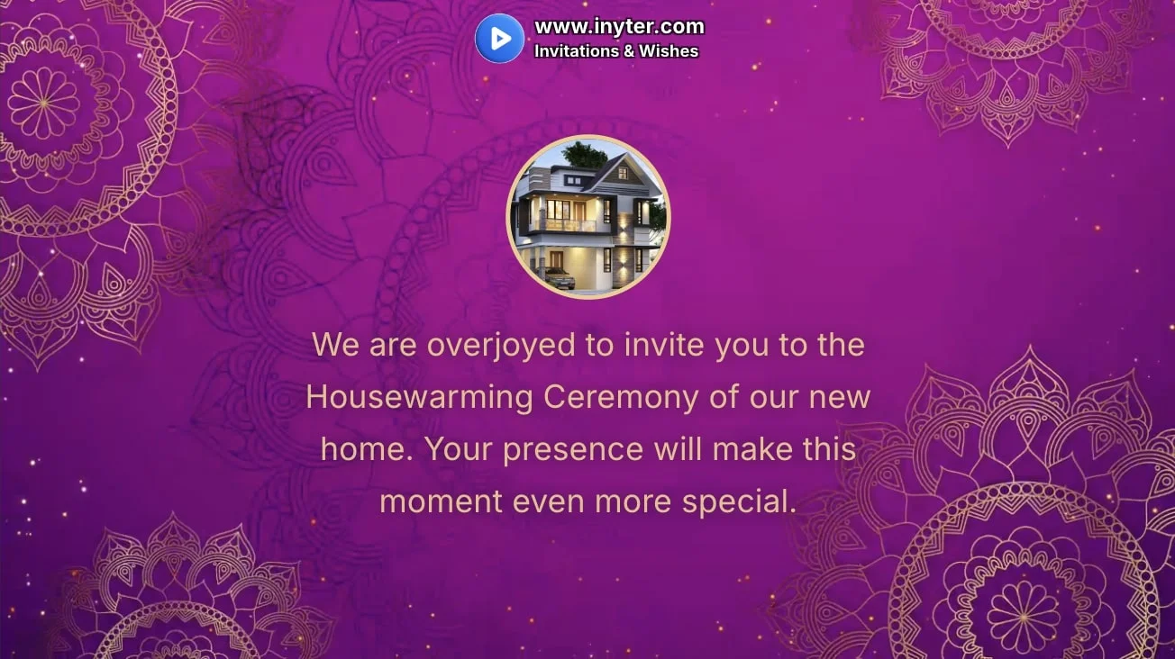 House Warming invitation with purple abstract animation