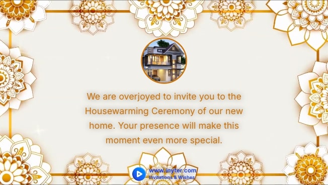 House Warming invitation with rotating flowers animation