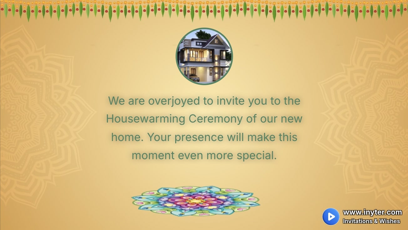 House Warming invitation with rotating rangoli animation