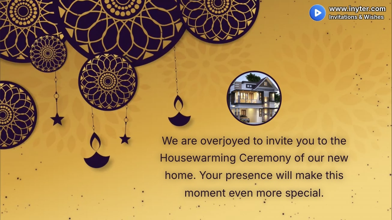 House Warming invitation with yellow star abstract animation